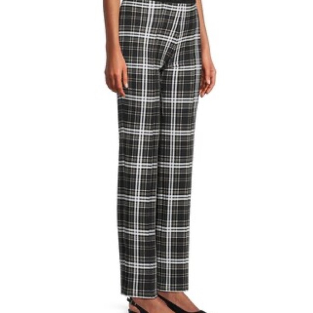 Slim Factor Investments Stretch Ponte Knit Slim Straight Neutral Plaid Pants